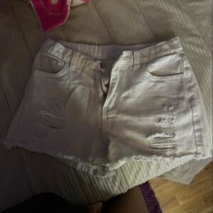 Women's White Distressed Denim Shorts